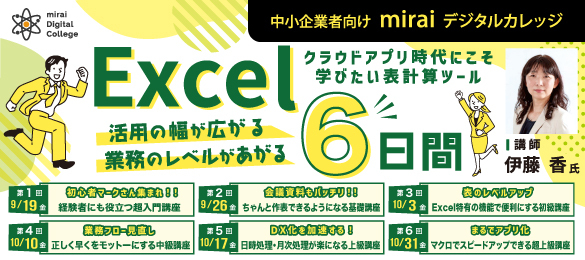クラウドアプリ時代にこそ学びたい表計算ツールExcel活用の幅が広がる業務レベルがあがる6日間